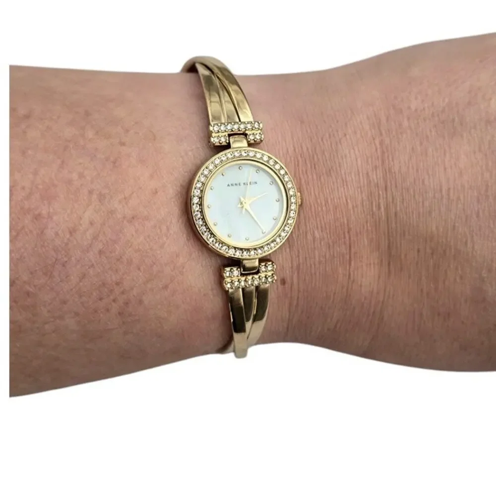 Anne Klein Gold Crystal Accent MOP Bracelet Dress Watch AK/1464